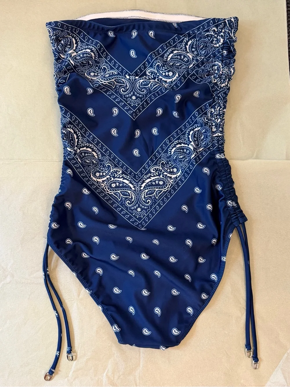 Navy Bandana-Print One-Piece Tube Top Swimsuit